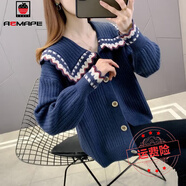 AEMAPE針織衫女裝2025秋冬新款娃娃領(lǐng)毛衣開(kāi)衫女裝外搭 MX-8027_藏青色 L _建議110—120斤穿