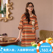 B.Duck小黃鴨Pillow系列夏季款針織彩條紋寬松直筒連衣裙潮 拼接色(橙） M