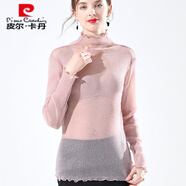 皮爾卡丹秋冬裝新款木耳邊半高領(lǐng)大尺碼女裝金銀線(xiàn):缐蕾絲網(wǎng)紗長(cháng)袖內搭衣T 藕粉色【單層透明款】 L :建議106-115斤