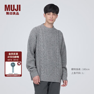 無(wú)印良品（MUJI）男式 美利奴羊毛纜繩花紋圓領(lǐng)毛衣 冬季長(zhǎng)袖針織衫 AA0PJA3A 灰色 XL（180/104A）