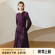 顏域黑色連衣裙春冬季女裝2024年新款顯瘦連身裙針織假兩件百褶裙 紫色（加厚） XXL/44