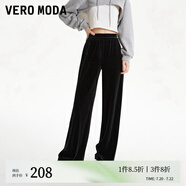 VEROMODA休閑褲2024秋季女裝新款休閑松緊高腰直筒絲絨黑色長褲女 黑色 M
