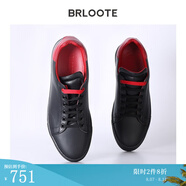 巴魯特（Brloote）輕奢意大利牛皮皮鞋撞色透氣舒適小白鞋秋冬 黑色 40