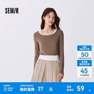 森馬長袖T恤女短款上衣顯瘦純色背心2024秋季新款緊身兩件套氣質(zhì) 咖啡50800 165/88A/L