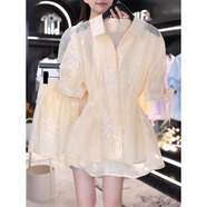 皮爾卡丹（pierrecardin）夏季套裝女收腰顯瘦襯衫裙法式甜美高腰短褲氣質(zhì)減齡感兩件套 黃色[兩件套] XL [建議125-140斤]