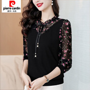 皮爾卡丹2025新款春秋長(cháng)袖媽媽裝上衣時(shí)尚翻領(lǐng)襯衣女士百搭寬松遮肚打 黑色 M 【建議90-100斤】