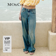 MO&Co.2024春新品土耳其棉低腰長(zhǎng)直筒寬松破洞牛仔褲