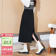 唐獅（TonLion）2024女高腰開(kāi)叉半身長(zhǎng)裙 黑色 S 