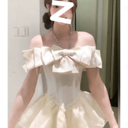 鴻思麟伊夏日韓版甜美鑲鉆蝴蝶結掛脖氣質(zhì)收腰顯瘦蓬蓬連衣裙短裙女仙 杏色 (不包含袖套) XXS