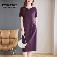 拉倫菲韻高端品牌 短袖連衣裙女2025夏季新款氣質(zhì)寬松減齡顯瘦直筒t恤長裙 紫色 XL 【適合125-135斤】