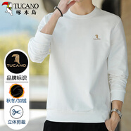 啄木鳥(niǎo)（TUCANO）衛(wèi)衣男士時(shí)尚潮流印花長(zhǎng)袖T恤男裝休閑加絨上衣套頭衫 白色 M