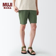 無印良品 MUJI 男式 棉水洗府綢 短褲休閑短褲男款夏季純棉全棉AED14A2S 卡其綠 M