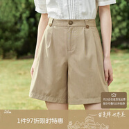 茵曼（INMAN）百搭休閑褲女春夏季舒適高腰遮胯顯瘦A字短褲子 卡其色 S 