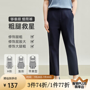 MsShe大碼女裝2025夏季胖妹妹mm褲子顯瘦彈力開叉直筒九分褲西褲 藏青藍(lán)色現(xiàn)貨 3XL