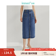 茵曼（INMAN）牛仔開(kāi)衩半身裙2025春新款高腰顯瘦A型復(fù)古洗水小個(gè)子中長(zhǎng)裙子 牛仔藍(lán) M