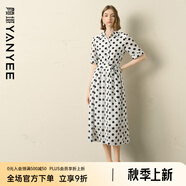 顏域波點(diǎn)襯衫領(lǐng)連衣裙女夏2025新款A字寬松法式復古五分袖中長(cháng)裙 黑白點(diǎn) 2XL