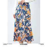 阿瑪施 AMASS女裝新款裙子高腰百搭時(shí)尚復古莫奈花顯瘦半身裙5200404-2 藍色 藍橘色 M (39)