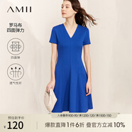 AMII法式復(fù)古a字連衣裙女夏季新款赫本風(fēng)顯瘦V領(lǐng)修身裙子 克萊因藍(lán) XS 150/76A