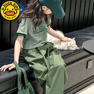 G.DUCKKIDS女童夏裝套裝大童小女孩夏天薄兒童夏季工裝長褲子兩件套2025新款 綠色-套裝 160 (建議身高145-155cm)