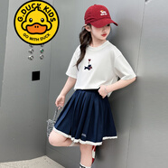G.DUCKKIDS品牌童裝女童套裝夏季套裙兒童夏裝短袖T恤半身裙子兩件套中大童 2562款 藏青套裝 120