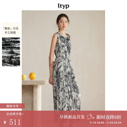 旅途原品ltyp 「繁影」手工捏褶背心裙 文藝松弛原創(chuàng)印花連衣裙女 黑杏色-藝術(shù)印花（預(yù)估10-15天） M