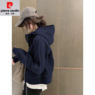 皮爾卡丹（pierre cardin）初早秋衛(wèi)衣薄外套女裝2025新款春秋季短款上衣小個(gè)子修身開衫 藏青色【春秋-】 薄款 S 顯瘦/梨型身材/帽衫/正肩/秋冬