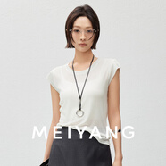 美洋（MEIYANG）氣質(zhì)歐尼桑蠶絲T恤 法式優(yōu)雅修身短款袖上衣 白色   L   