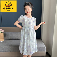 G.DUCKKIDS女童連衣裙兒童沙灘裙子長(cháng)裙公主紗裙雪紡夏裝2023新款中大童女孩 2438藍色 170