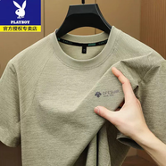 花花公子（PLAYBOY）短袖t恤男夏季2025新款冰絲圓領(lǐng)半袖體恤中年爸爸裝寬松大碼休閑 豆綠【收藏加購優(yōu)先發(fā)貨】 L 100-120斤