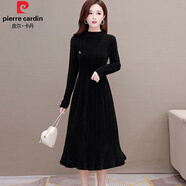 皮爾卡丹（PIERRE CARDIN）秋冬長款過膝水貂絨連衣裙毛毛裙子氣質(zhì)內(nèi)搭針織打底衫保暖毛衣裙 黑色 S 建議85-95斤