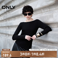 ONLY秋冬時尚撞色一字領(lǐng)開叉修身毛衣針織衫女|124324013 E40 煤黑色 S (160) 80A