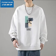 南極人衛衣男士春秋季寬松長(cháng)袖t恤秋衣印花潮流打底衫男上衣服男裝秋裝 白色 M