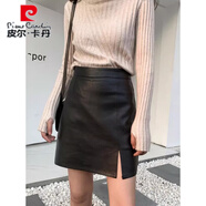 皮爾卡丹PU皮裙半身裙女2025秋冬新款高腰顯瘦包臀a字短裙性感辣妹小皮裙 黑色 M
