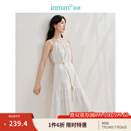 茵曼（INMAN）100%純棉可調(diào)節(jié)吊帶連衣裙2025夏季女裝新品系帶收腰顯瘦A字長(zhǎng)裙 珍珠白 L