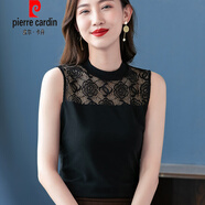 皮爾卡丹（pierre cardin）【兩件裝】打底衫女假領(lǐng)子新款洋氣次內(nèi)搭蕾絲背心半高領(lǐng)貼身針織 黑色 S