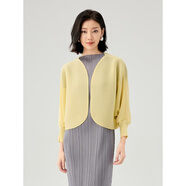 HOMME PLISSE ISSEY MIYAKE日本三宅褶皺短外套夏季感蝙蝠袖寬松優(yōu)雅個(gè)性百搭開(kāi)衫 淺黃色 三宅一生 均碼 三宅一生