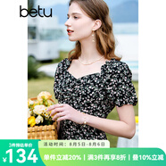 百圖betu女裝夏季新款連衣裙優(yōu)雅花卉方領荷葉邊連衣裙女2303T87 黑色 XS