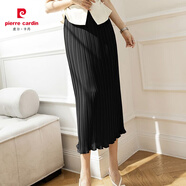 皮爾卡丹（pierre cardin）夏季新款裙子女高腰顯瘦遮肉洋氣休閑中長裙百褶A字半身裙chic風 黑色 M 95-105