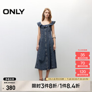ONLY2025夏季新款減齡飛袖荷葉領(lǐng)拼接牛仔裙連衣裙女|125242007 J33復(fù)古350牛仔洗水 S