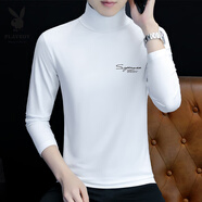 花花公子（PLAYBOY）秋季高領(lǐng)男士長(zhǎng)袖t恤純棉打底衫潮流小衫冬季半高領(lǐng)男裝內(nèi)搭秋衣 YPC8033 白色【高領(lǐng)】 花花公子正品 M 建議100-115斤 花花公子正品