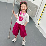 KIDS以純A21女童夏裝套裝新款女孩網(wǎng)紅炸街兒童裝夏季洋氣兩件套寶寶 火龍果色贈(zèng)送同款項(xiàng)鏈 100 cm