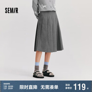 森馬（Semir）森馬半身裙女仿毛呢裙子24冬新款A(yù)字百褶裙遮胯顯瘦109724120001