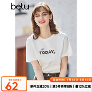 betu百圖女裝春裝新款寬松韓版卡通印花短袖T恤ins潮JD2102T08 白色 S