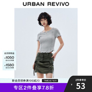UR2025秋季新款女裝休閑簡約木耳邊修身短袖T恤UYY450059 花灰 M