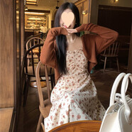 AFTER MONDAY茶歇法式燈芯絨甜美吊帶碎花連衣裙+針織小開衫溫柔顯瘦款兩件套 咖碎花吊帶裙+外搭 S