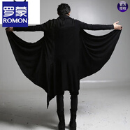 羅蒙（ROMON）暗黑系刺客風衣男長款信條斗篷披風寬松開衫男士大碼韓版外套潮 黑色(春秋長袖)長款 108 薄款 6XL 226斤-250斤