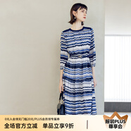 顏域七分袖條紋連衣裙女裝2024新款時尚簡約連身裙中長款圓領(lǐng)裙子 藍(lán)條 L/40