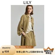 LILY商場(chǎng)同款2025秋新款萊賽爾亞麻小翻領(lǐng)寬松休閑長袖外套女 314青果綠 S