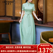 歐迪鳥英國品牌中國風(fēng)連衣裙長(zhǎng)款2024夏季新款改良旗袍新中式復(fù)古氣質(zhì)唐 綠色 S