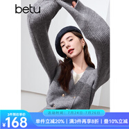 百圖betu女裝冬季新款毛衣假兩件撞色領(lǐng)下擺開叉設(shè)計(jì)毛衣2410T34 灰色 M